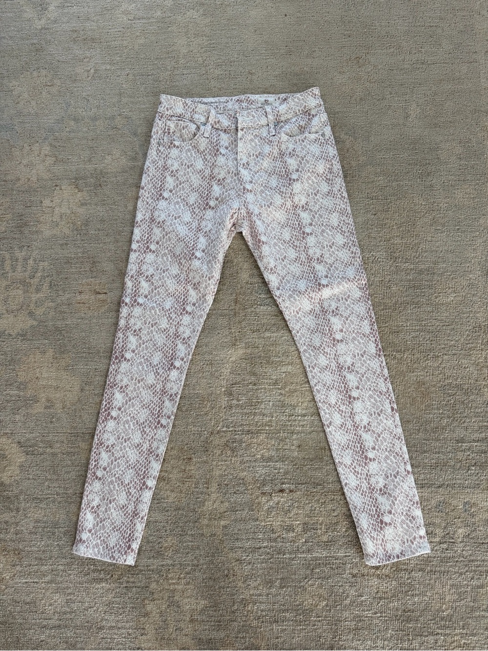Ag Adriano Goldschmied Snake-Print Skinny Jeans in Taupe and White